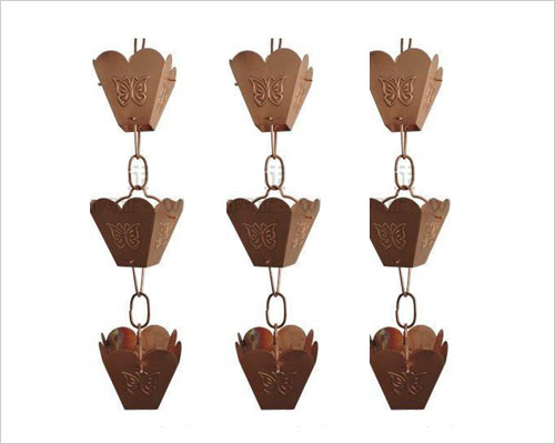 銅雨鏈 銅雨鏈適用于底層檐口挑出墻體的距離較長的建筑.同時(shí),雨鏈具有*強(qiáng)的裝飾性,更適合于公園及庭院中的樓亭或過廊兩側(cè)使用.